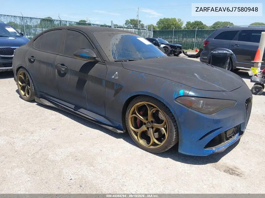2018 Alfa Romeo Giulia Quadrifoglio Rwd VIN: ZARFAEAV6J7580948 Lot: 45354765