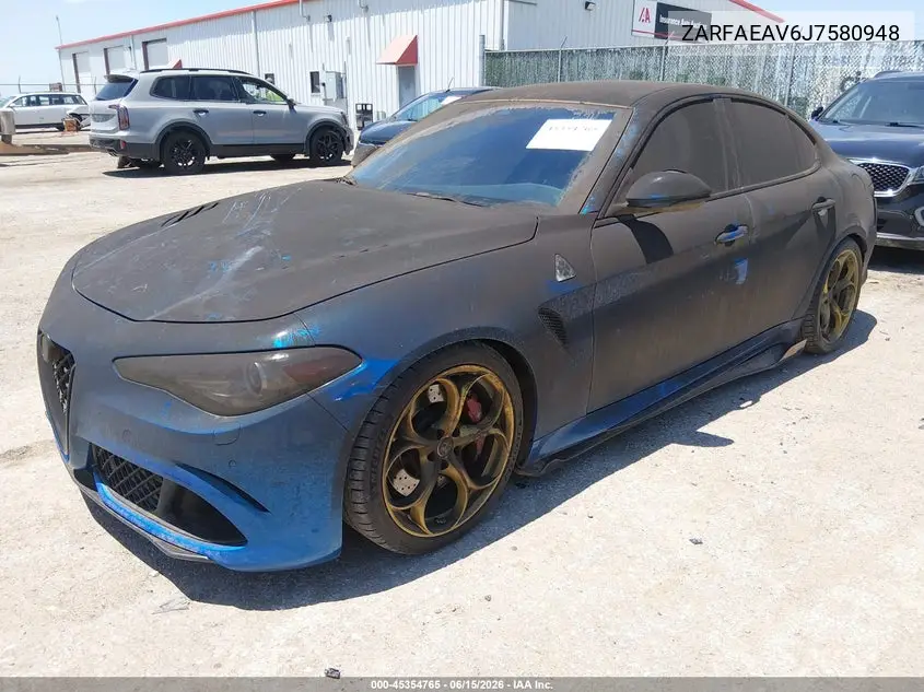 2018 Alfa Romeo Giulia Quadrifoglio Rwd VIN: ZARFAEAV6J7580948 Lot: 45354765