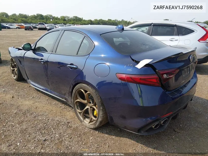 2018 Alfa Romeo Giulia Quadrifoglio Rwd VIN: ZARFAEAV1J7590268 Lot: 45639224