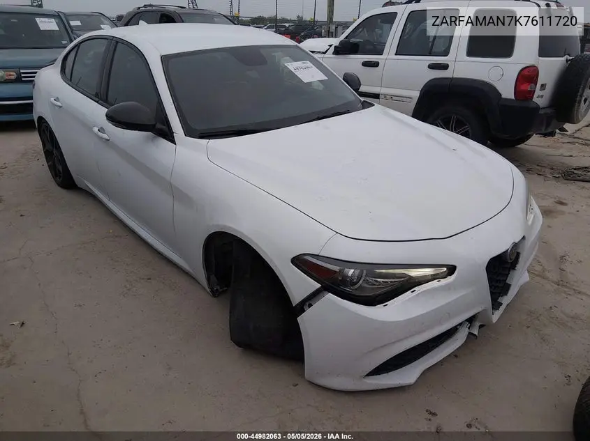 2019 Alfa Romeo Giulia Sport Rwd VIN: ZARFAMAN7K7611720 Lot: 44982063