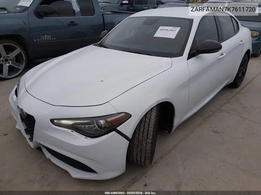 2019 Alfa Romeo Giulia Sport Rwd VIN: ZARFAMAN7K7611720 Lot: 44982063