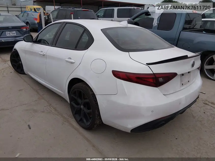 2019 Alfa Romeo Giulia Sport Rwd VIN: ZARFAMAN7K7611720 Lot: 44982063
