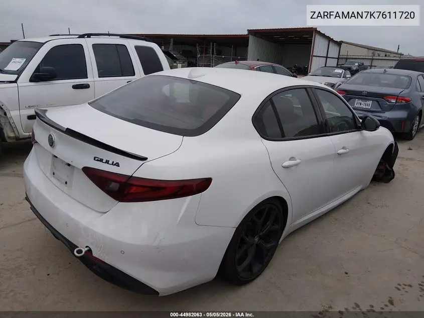 2019 Alfa Romeo Giulia Sport Rwd VIN: ZARFAMAN7K7611720 Lot: 44982063