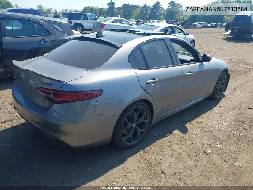 2019 Alfa Romeo Giulia Awd VIN: ZARFANAN5K7613584 Lot: 45112166