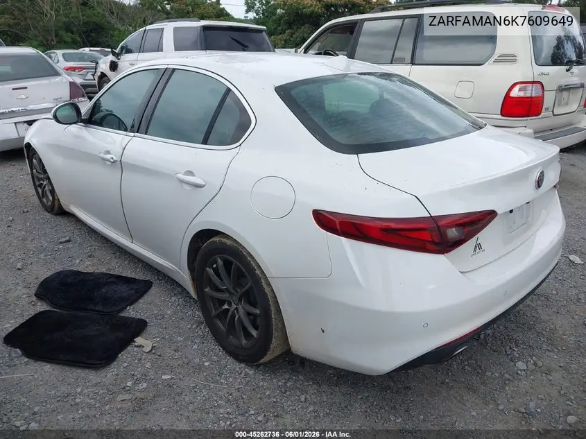 2019 Alfa Romeo Giulia Rwd VIN: ZARFAMAN6K7609649 Lot: 45262736