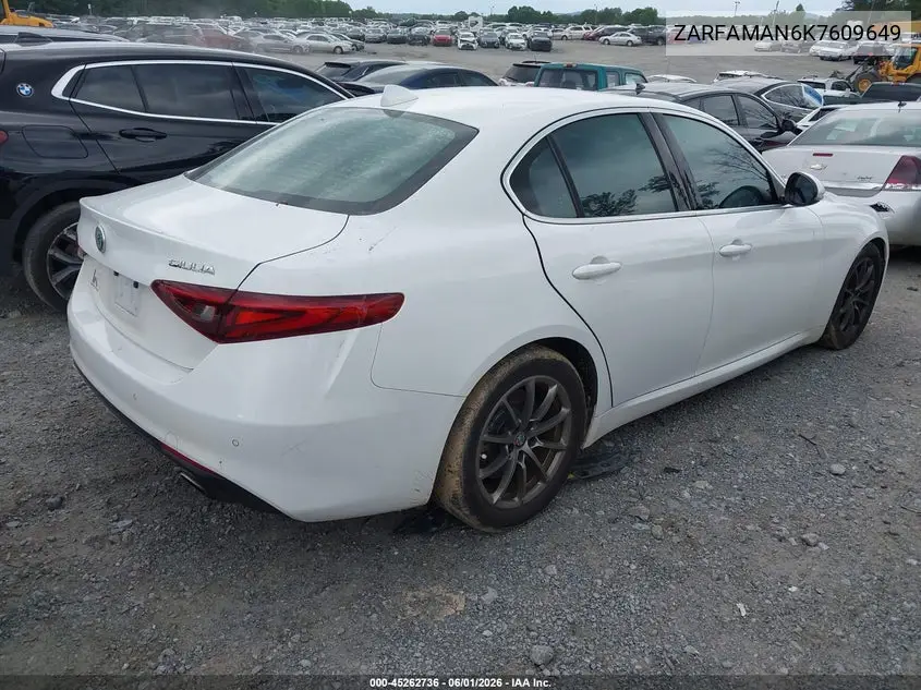 2019 Alfa Romeo Giulia Rwd VIN: ZARFAMAN6K7609649 Lot: 45262736