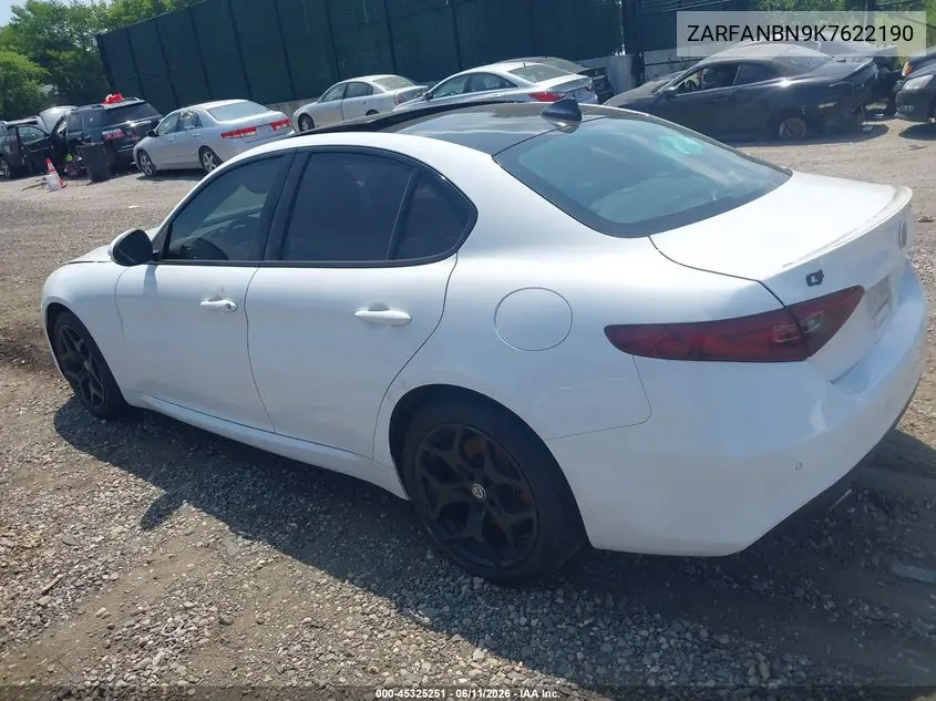 2019 Alfa Romeo Giulia Ti Awd VIN: ZARFANBN9K7622190 Lot: 45325251