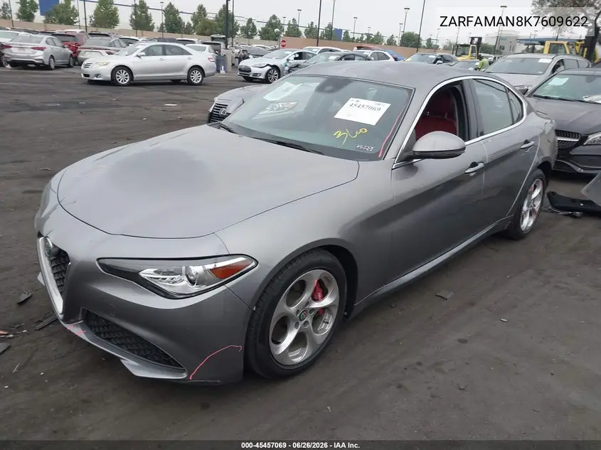 2019 Alfa Romeo Giulia Rwd VIN: ZARFAMAN8K7609622 Lot: 45457069