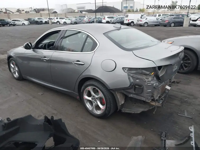 2019 Alfa Romeo Giulia Rwd VIN: ZARFAMAN8K7609622 Lot: 45457069