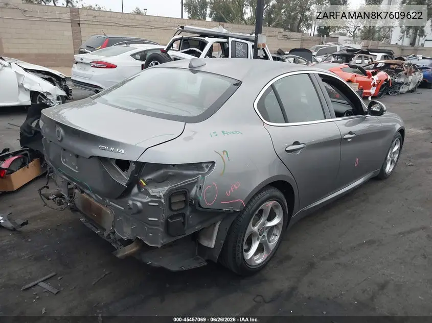 2019 Alfa Romeo Giulia Rwd VIN: ZARFAMAN8K7609622 Lot: 45457069