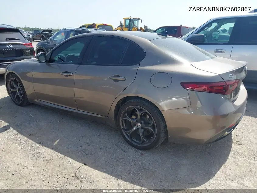 2019 Alfa Romeo Giulia Ti Sport Awd VIN: ZARFANBN8K7602867 Lot: 45490539