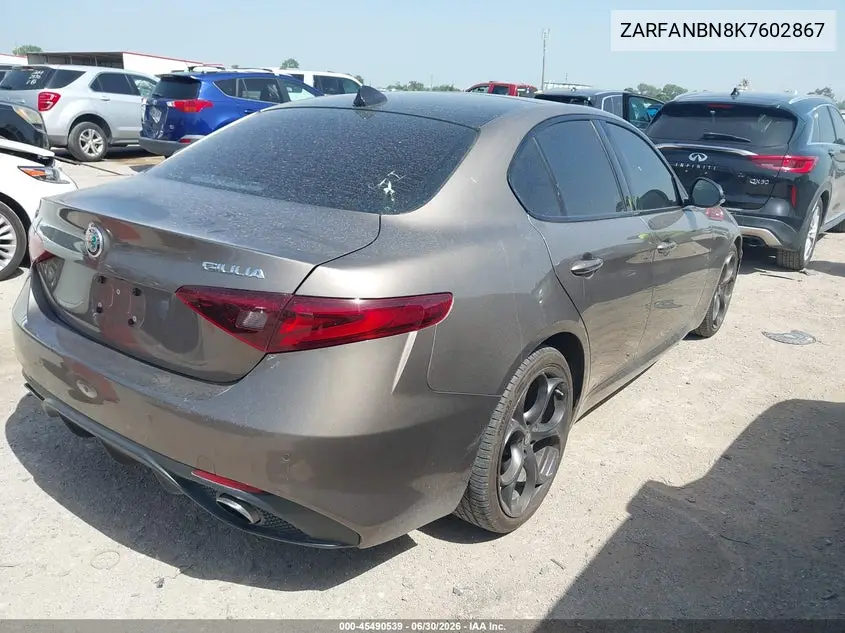 2019 Alfa Romeo Giulia Ti Sport Awd VIN: ZARFANBN8K7602867 Lot: 45490539