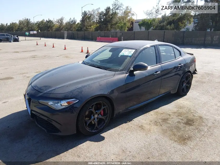 2019 Alfa Romeo Giulia Ti Sport Rwd VIN: ZARFAMBN0K7605904 Lot: 45621425