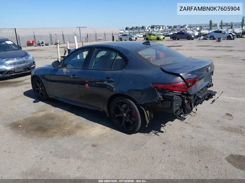 2019 Alfa Romeo Giulia Ti Sport Rwd VIN: ZARFAMBN0K7605904 Lot: 45621425