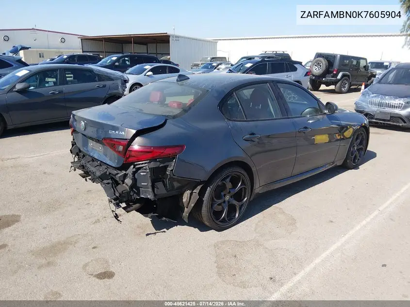 2019 Alfa Romeo Giulia Ti Sport Rwd VIN: ZARFAMBN0K7605904 Lot: 45621425