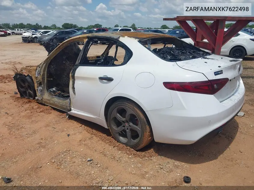 2019 Alfa Romeo Giulia Rwd VIN: ZARFAMANXK7622498 Lot: 45632006