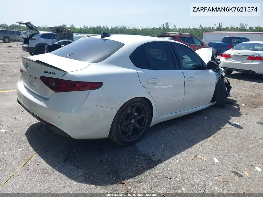 2019 Alfa Romeo Giulia Rwd VIN: ZARFAMAN6K7621574 Lot: 45638319