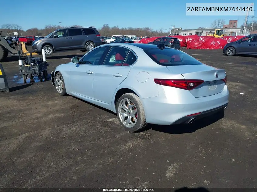 2021 Alfa Romeo Giulia Ti Rwd VIN: ZARFAMBNXM7644440 Lot: 44684463