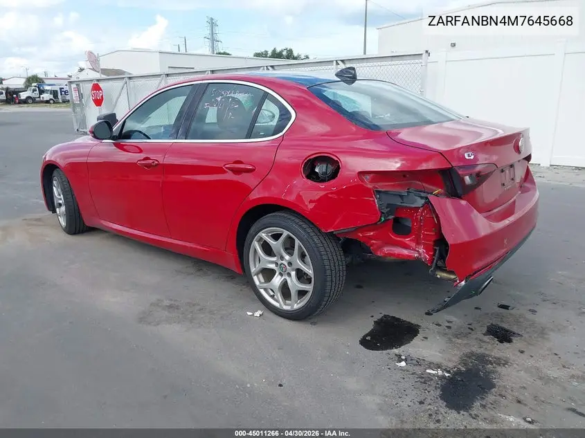 2021 Alfa Romeo Giulia Ti Awd VIN: ZARFANBN4M7645668 Lot: 45011266