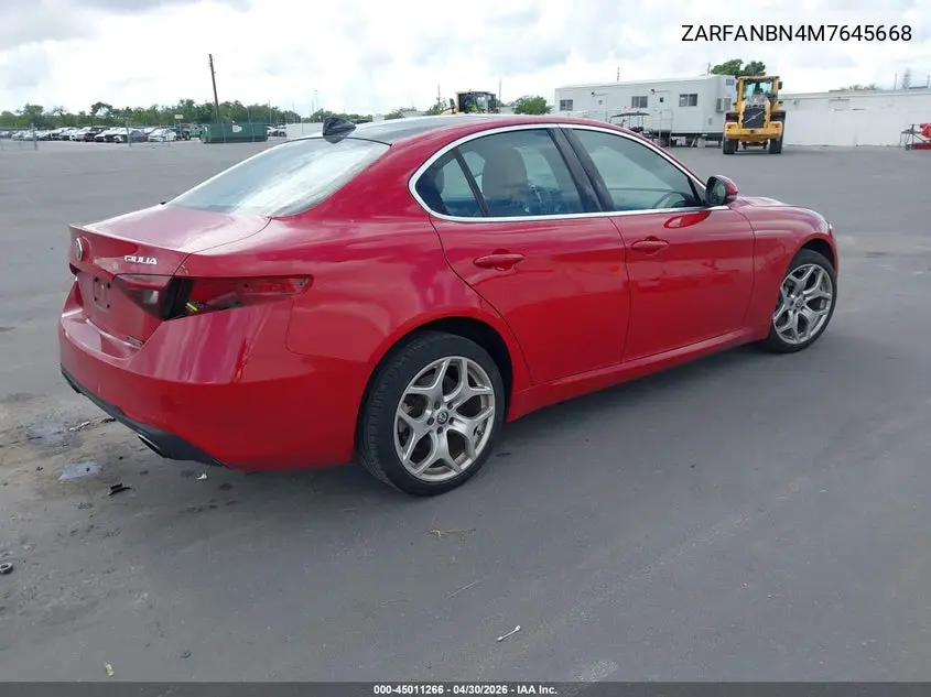 2021 Alfa Romeo Giulia Ti Awd VIN: ZARFANBN4M7645668 Lot: 45011266
