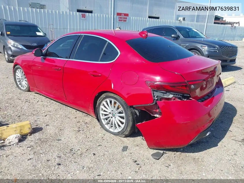 2021 Alfa Romeo Giulia Rwd VIN: ZARFAMAN9M7639831 Lot: 45094906