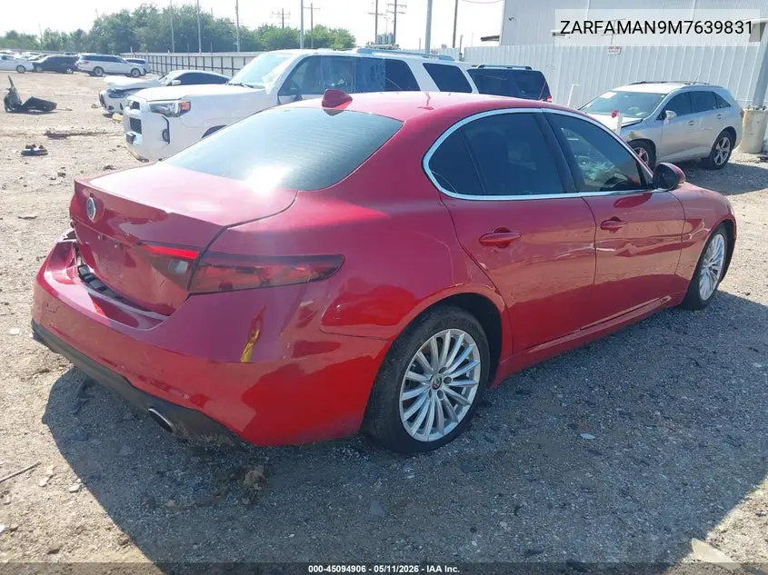 2021 Alfa Romeo Giulia Rwd VIN: ZARFAMAN9M7639831 Lot: 45094906