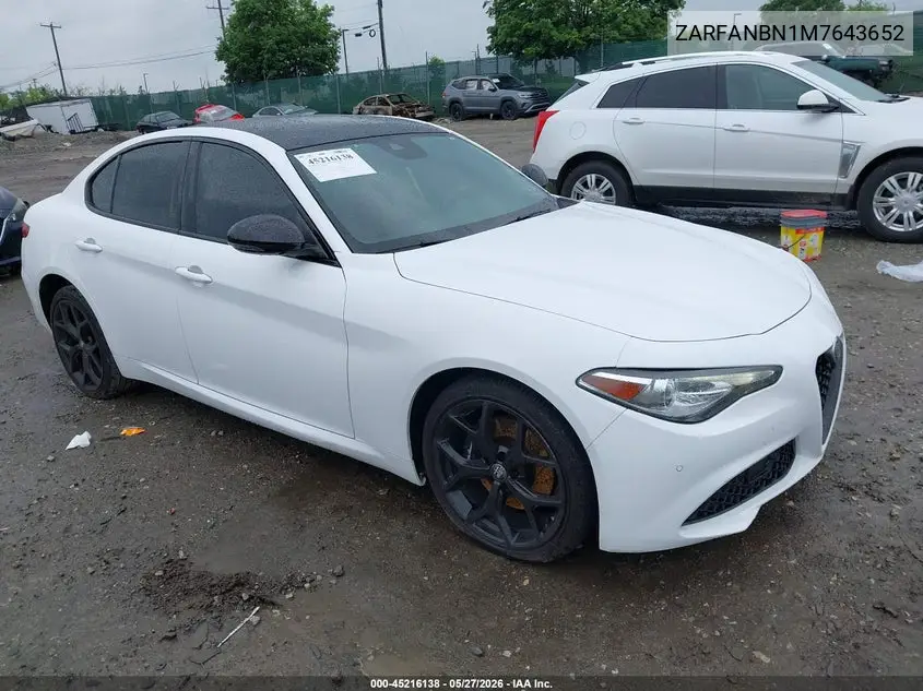 2021 Alfa Romeo Giulia Ti Awd VIN: ZARFANBN1M7643652 Lot: 45216138