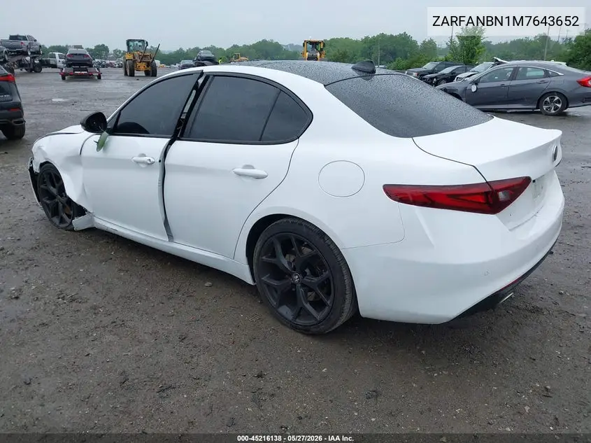 2021 Alfa Romeo Giulia Ti Awd VIN: ZARFANBN1M7643652 Lot: 45216138