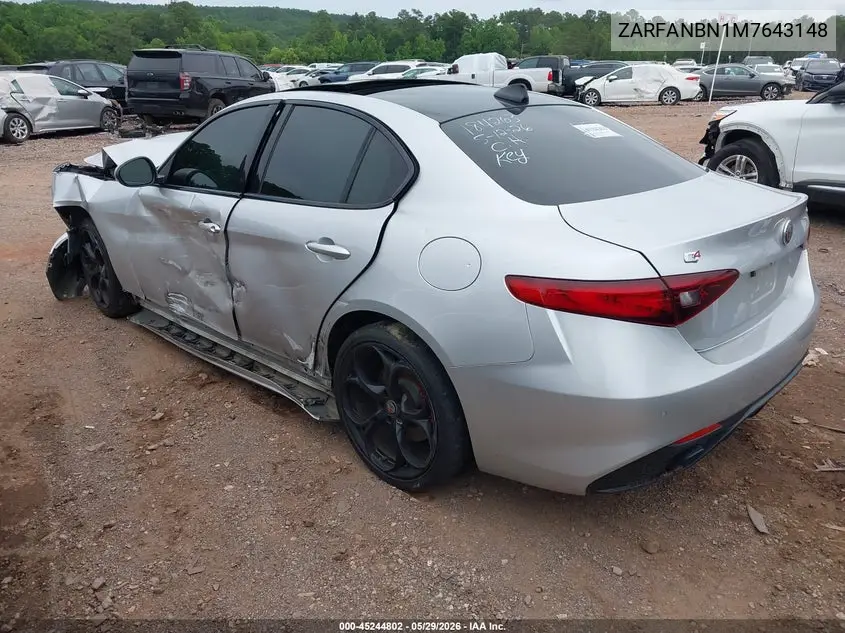 2021 Alfa Romeo Giulia Ti Sport Awd VIN: ZARFANBN1M7643148 Lot: 45244802
