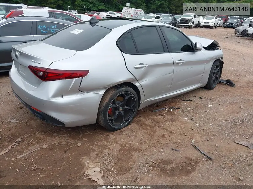 2021 Alfa Romeo Giulia Ti Sport Awd VIN: ZARFANBN1M7643148 Lot: 45244802