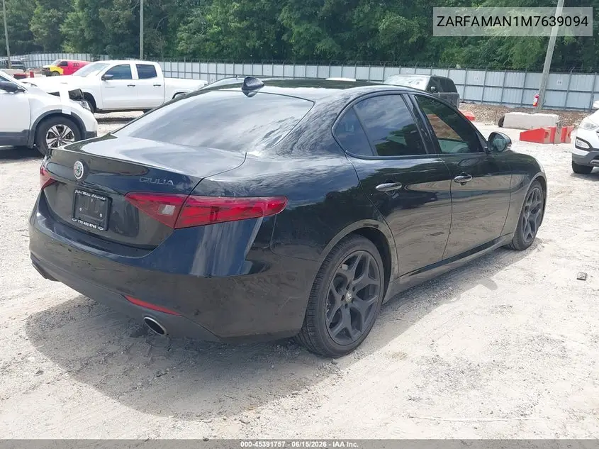 2021 Alfa Romeo Giulia Rwd VIN: ZARFAMAN1M7639094 Lot: 45391757