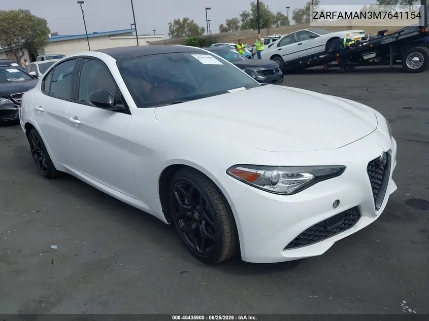 2021 Alfa Romeo Giulia Rwd VIN: ZARFAMAN3M7641154 Lot: 45435900