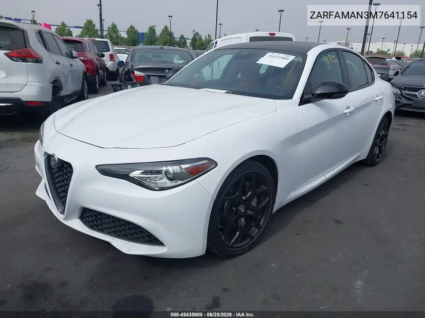 2021 Alfa Romeo Giulia Rwd VIN: ZARFAMAN3M7641154 Lot: 45435900