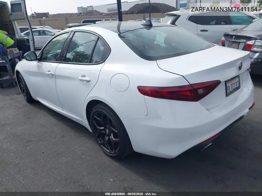 2021 Alfa Romeo Giulia Rwd VIN: ZARFAMAN3M7641154 Lot: 45435900