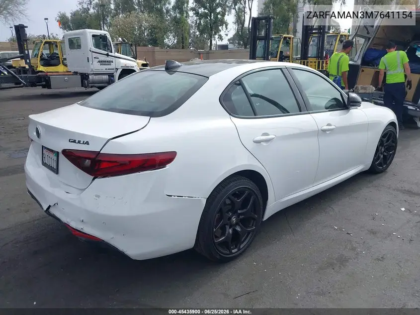 2021 Alfa Romeo Giulia Rwd VIN: ZARFAMAN3M7641154 Lot: 45435900