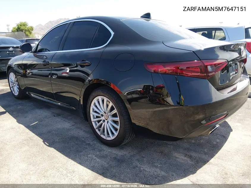 2021 Alfa Romeo Giulia Rwd VIN: ZARFAMAN5M7647151 Lot: 45614090