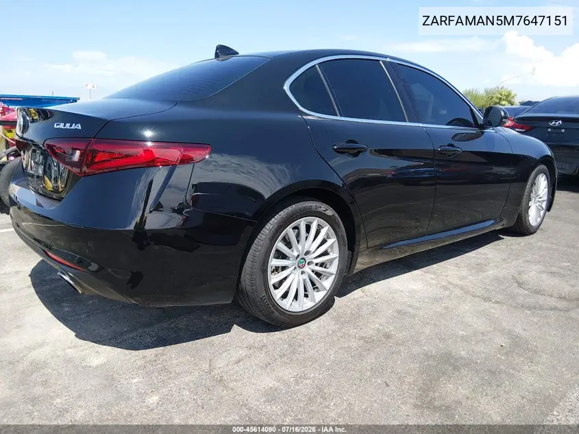 2021 Alfa Romeo Giulia Rwd VIN: ZARFAMAN5M7647151 Lot: 45614090