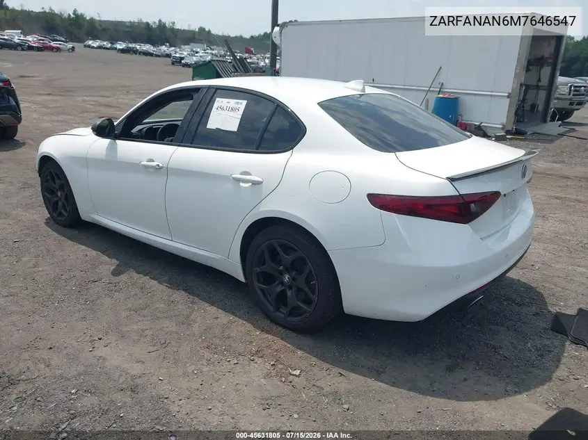 2021 Alfa Romeo Giulia Awd VIN: ZARFANAN6M7646547 Lot: 45631805