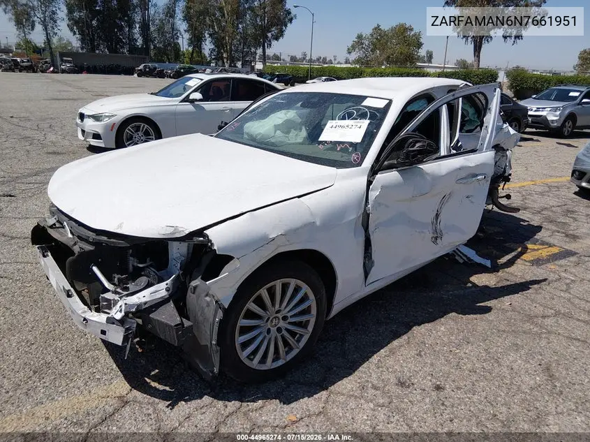 2022 Alfa Romeo Giulia Sprint Rwd VIN: ZARFAMAN6N7661951 Lot: 44965274