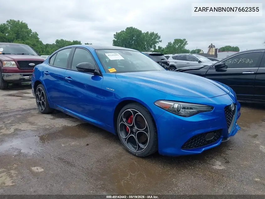 2022 Alfa Romeo Giulia Veloce Awd VIN: ZARFANBN0N7662355 Lot: 45142442