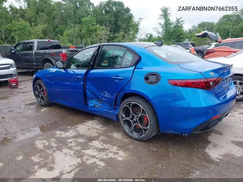2022 Alfa Romeo Giulia Veloce Awd VIN: ZARFANBN0N7662355 Lot: 45142442