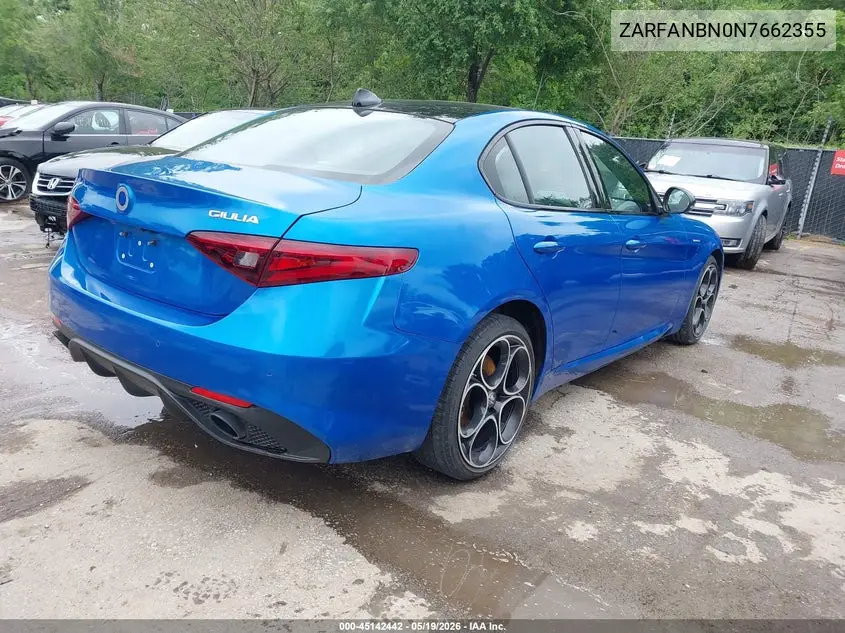 2022 Alfa Romeo Giulia Veloce Awd VIN: ZARFANBN0N7662355 Lot: 45142442