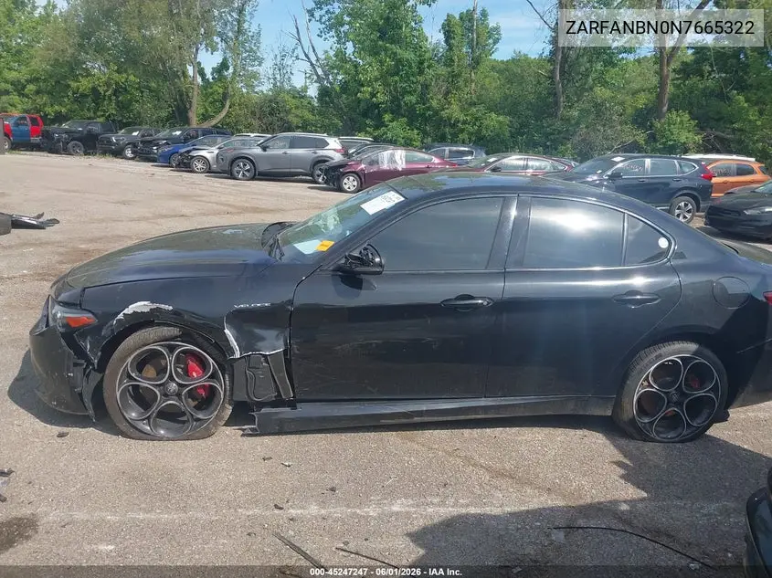 2022 Alfa Romeo Giulia Veloce Awd VIN: ZARFANBN0N7665322 Lot: 45247247