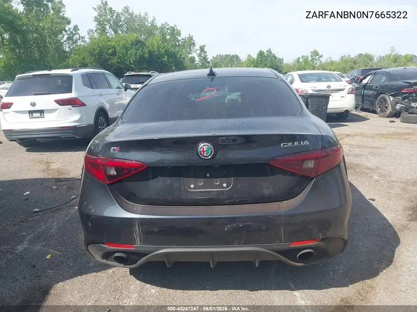 2022 Alfa Romeo Giulia Veloce Awd VIN: ZARFANBN0N7665322 Lot: 45247247