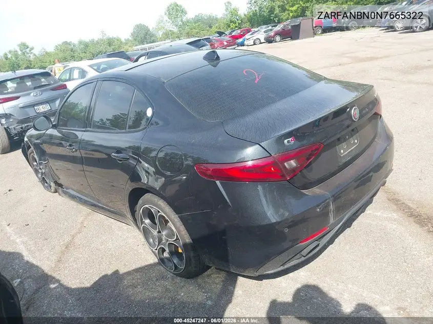 2022 Alfa Romeo Giulia Veloce Awd VIN: ZARFANBN0N7665322 Lot: 45247247