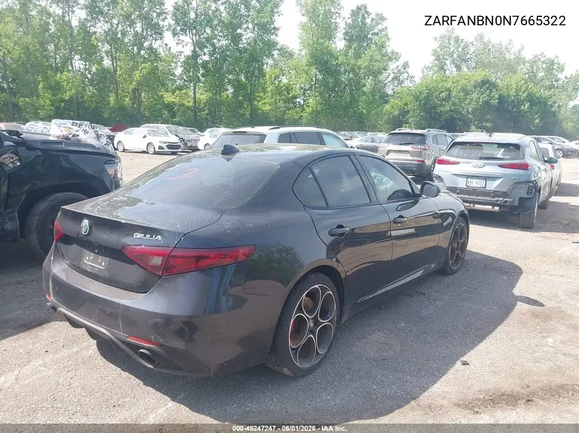 2022 Alfa Romeo Giulia Veloce Awd VIN: ZARFANBN0N7665322 Lot: 45247247