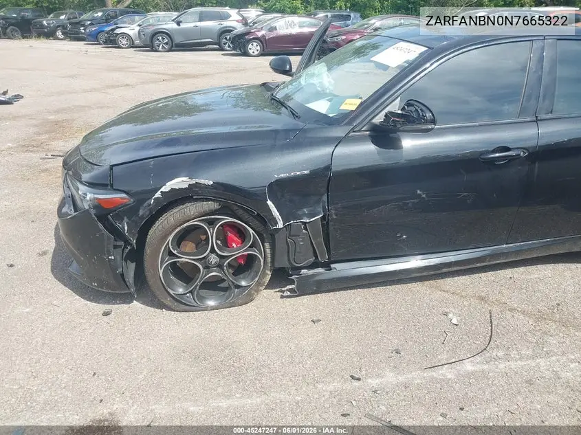 2022 Alfa Romeo Giulia Veloce Awd VIN: ZARFANBN0N7665322 Lot: 45247247