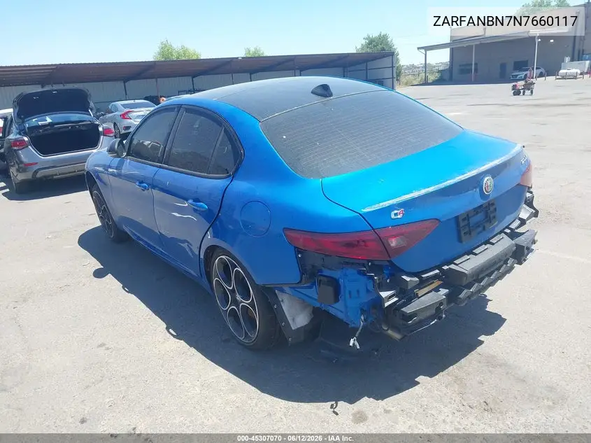2022 Alfa Romeo Giulia Veloce Awd VIN: ZARFANBN7N7660117 Lot: 45307070