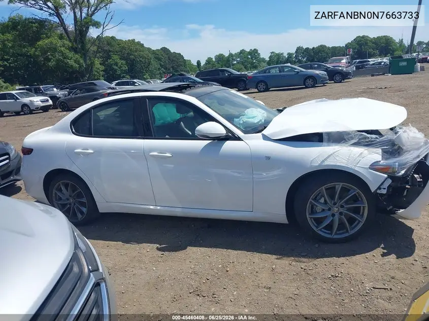 2022 Alfa Romeo Giulia Ti Awd VIN: ZARFANBN0N7663733 Lot: 45460408