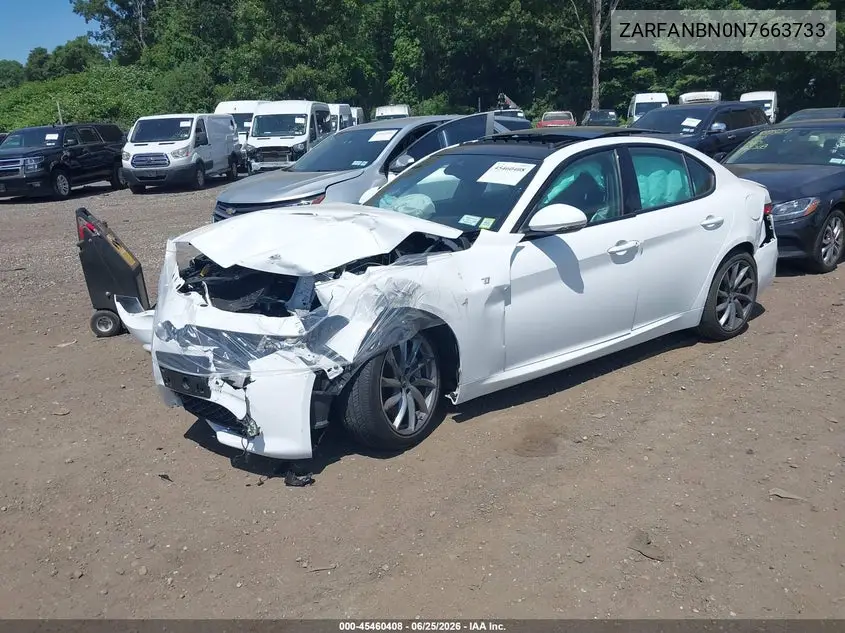 2022 Alfa Romeo Giulia Ti Awd VIN: ZARFANBN0N7663733 Lot: 45460408